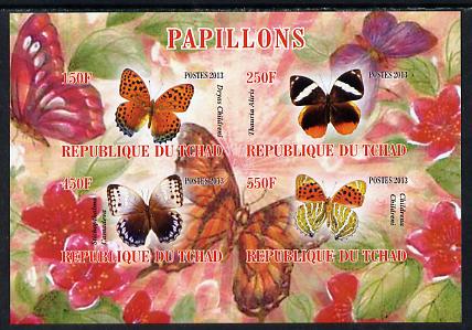 Chad 2013 Butterflies #01 imperf sheetlet containing 4 values unmounted mint, stamps on , stamps on  stamps on butterflies