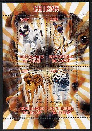 Chad 2013 Dogs #1 perf sheetlet containing 4 values fine cto used, stamps on dogs