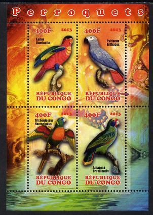 Congo 2013 Parrots perf sheetlet containing 4 values unmounted mint, stamps on , stamps on  stamps on birds, stamps on  stamps on parrots
