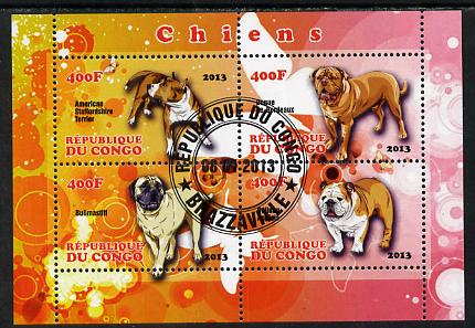 Congo 2013 Dogs perf sheetlet containing 4 values fine cto used, stamps on , stamps on  stamps on dogs