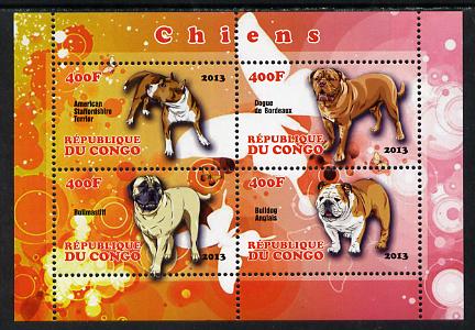 Congo 2013 Dogs perf sheetlet containing 4 values unmounted mint, stamps on , stamps on  stamps on dogs