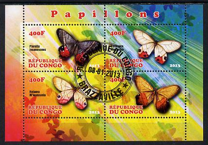 Congo 2013 Butterflies #1 perf sheetlet containing 4 values fine cto used, stamps on , stamps on  stamps on butterflies