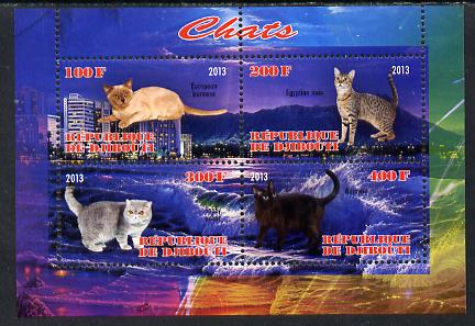 Djibouti 2013 Domestic Cats #3 perf sheetlet containing 4 values unmounted mint, stamps on cats