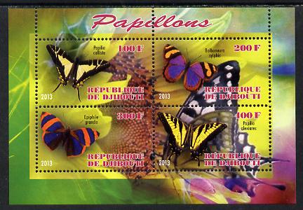 Djibouti 2013 Butterflies #5 perf sheetlet containing 4 values unmounted mint, stamps on butterflies