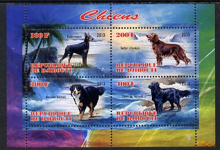 Djibouti 2013 Dogs #3 perf sheetlet containing 4 values unmounted mint, stamps on , stamps on  stamps on dogs