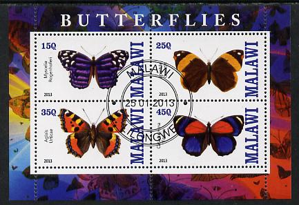 Malawi 2013 Butterflies perf sheetlet containing 4 values fine cto used, stamps on butterflies