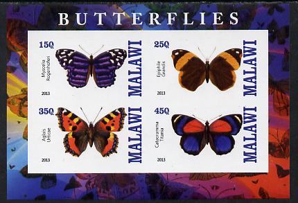 Malawi 2013 Butterflies imperf sheetlet containing 4 values unmounted mint, stamps on , stamps on  stamps on butterflies