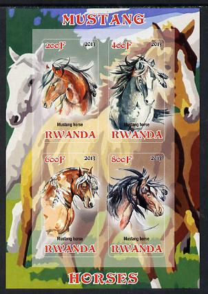 Rwanda 2013 Horses #1 imperf sheetlet containing 4 values unmounted mint, stamps on animals, stamps on horses