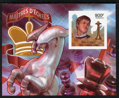 Central African Republic 2012 Chess Grandmasters - Magnus Carisen imperf souvenir sheet unmounted mint. Note this item is privately produced and is offered purely on its thematic appeal, it has no postal validity, stamps on , stamps on  stamps on personalities, stamps on  stamps on chess