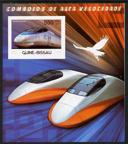Guinea - Bissau 2012 High Speed Trains - Acela Express imperf souvenir sheet unmounted mint, stamps on railways