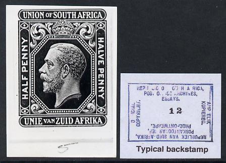 South Africa 1913-25 KG5 issue B&W photograph of original essay for newspaper wrapper denominated 1/2d approximately twice stamp-size. Official photograph from the origin..., stamps on , stamps on  kg5 , stamps on 