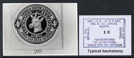 South Africa 1923 KG5 Registration issue B&W photograph of original Springbok essay denominated 4d approximately twice stamp-size. Official photograph from the original a..., stamps on , stamps on  kg5 , stamps on animals