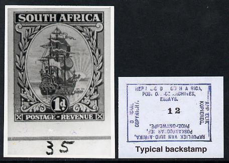 South Africa 1926-27 issue B&W photograph of original 1d Dromedaris essay inscribed in English, approximately twice stamp-size slightly different to issued stamp which is..., stamps on , stamps on  kg5 , stamps on ships