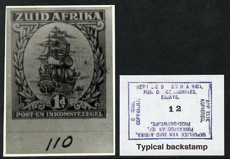 South Africa 1926-27 issue B&W photograph of original 1d Dromedaris essay inscribed in Afrikaans, approximately twice stamp-size slightly different to issued stamp which ..., stamps on , stamps on  kg5 , stamps on ships