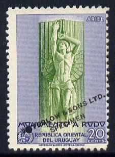 Uruguay 1948 Monument to RodÃ³ (Writer) 20c Statue of Ariel Printers sample in green & blue (issued stamp was brown & purple) overprinted Waterlow & Sons SPECIMEN with ..., stamps on personalities, stamps on literature, stamps on statues