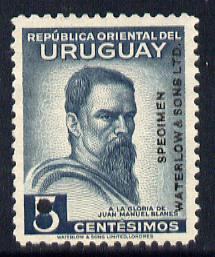 Uruguay 1941 40th Death Anniversary of Blanes (artist) 5c Printer's sample in blue-grey (issued stamp was carmine-rose) overprinted Waterlow & Sons SPECIMEN with security punch hole without gum, as SG 858, stamps on , stamps on  stamps on personalities, stamps on  stamps on arts