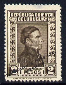 Uruguay 1929 Artigas 2p Printer's sample in brown (issued stamp was green or scarlet) overprinted Waterlow & Sons SPECIMEN with security punch hole without gum, as SG 596/7, stamps on , stamps on  stamps on personalities, stamps on  stamps on constitutions, stamps on  stamps on 