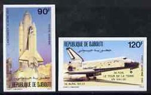 Djibouti 1981 Space shuttle set of 2 imperf from limited printing, as SG 824-25 unmounted mint, stamps on , stamps on  stamps on aviation    space    shuttle