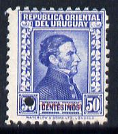 Uruguay 1928 Artigas 50c Printers sample in blue (issued stamp was lilac-grey or black or sepia) with security punch hole & overprinted SPECIMEN without gum, as SG 563/4/..., stamps on personalities, stamps on constitutions, stamps on 
