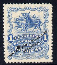 Uruguay 1900 Cattle 1c Printer's sample in pale blue (issued stamp was green) overprinted Waterlow & Sons SPECIMEN with security punch hole without gum, as SG 230, stamps on , stamps on  stamps on cattle, stamps on  stamps on bovine