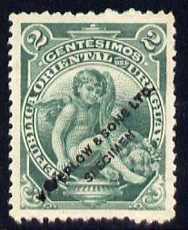 Uruguay 1900 2c Printer's sample in green (issued stamp was vermilion) overprinted Waterlow & Sons SPECIMEN with security punch hole without gum, as SG 231, stamps on , stamps on  stamps on uruguay 1900 2c printer's sample in green (issued stamp was vermilion) overprinted waterlow & sons specimen with security punch hole without gum, stamps on  stamps on  as sg 231