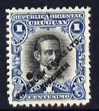 Uruguay 1896 Unveiling Monument to President Suarez 1c  Printers sample in black & blue (issued stamp was black & claret) overprinted Waterlow & Sons SPECIMEN with securi..., stamps on personalities, stamps on constitutions, stamps on statues