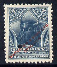 Uruguay 1895 Bulls Head 7c Printers sample in blue (issued stamp was green) overprinted Waterlow & Sons SPECIMEN with security punch hole without gum, as SG 156, stamps on animals, stamps on bull, stamps on bovine