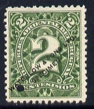 Uruguay 1889 Numeral 2c Printers sample in green (issued stamp was carmine-rose) overprinted Waterlow & Sons SPECIMEN with security punch hole without gum, as SG 116, stamps on 