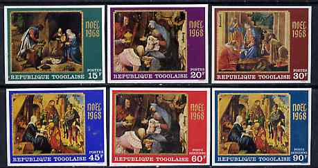 Togo 1968 Christmas - Paintings imperf set of 6 from from limited printing unmounted mint, as SG 621-26*, stamps on , stamps on  stamps on arts    christmas