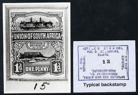 South Africa 1926-27 issue B&W photograph of original 1d Pictorial essay inscribed in English, approximately twice stamp-size. Official photograph from the original artwo..., stamps on , stamps on  kg5 , stamps on 