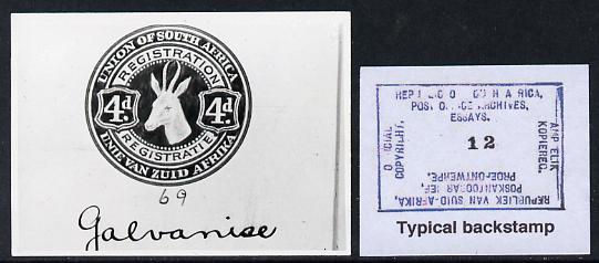 South Africa 1926-27 KG5 Registration issue B&W photograph of original Springbok essay denominated 4d inscribed bi-lingually. Official photograph from the original artwor..., stamps on , stamps on  kg5 , stamps on animals