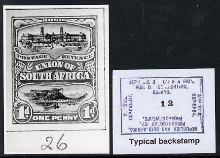 South Africa 1926-27 issue B&W photograph of original 1d Pictorial essay inscribed in English, approximately twice stamp-size. Official photograph from the original artwo..., stamps on , stamps on  kg5 , stamps on 