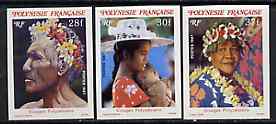 French Polynesia 1987 Polynesian Faces #3 imperf set of 3 from limited printing, unmounted mint as SG 498-500*, stamps on , stamps on  stamps on fashion