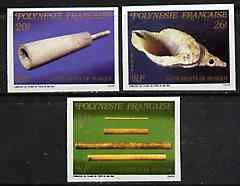 French Polynesia 1987 Musical Instruments imperf set of 3 from limited printing unmounted mint, as SG 511-13*, stamps on music, stamps on shells, stamps on musical instruments