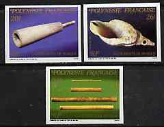 French Polynesia 1987 Musical Instruments imperf set of 3 from limited printing unmounted mint, as SG 511-13*, stamps on , stamps on  stamps on music, stamps on  stamps on shells, stamps on  stamps on musical instruments