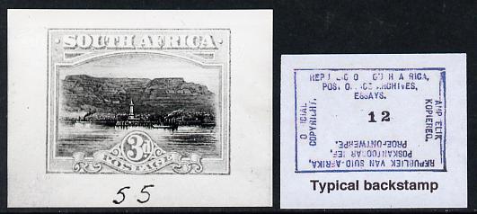 South Africa 1926-27 issue B&W photograph of original 3d Pictorial essay inscribed in English, approximately twice stamp-size. Official photograph from the original artwork held by the Government Printer in Pretoria with authority handstamp on the back, one of only 30 produced., stamps on , stamps on  stamps on , stamps on  stamps on  kg5 , stamps on  stamps on lighthouses