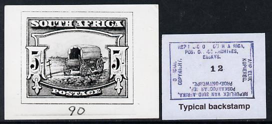 South Africa 1926-27 issue B&W photograph of original 5s Ox wagon essay inscribed in English, approximately twice stamp-size. Official photograph from the original artwor..., stamps on , stamps on  kg5 , stamps on 