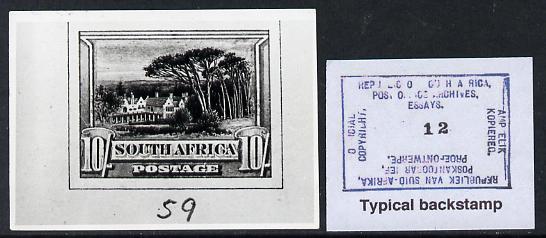 South Africa 1926-27 issue B&W photograph of original 10s Groot Schour essay (similar to issued 3d) inscribed in English, approximately twice stamp-size. Official photograph from the original artwork held by the Government Printer in Pretoria with authority handstamp on the back, one of only 30 produced., stamps on , stamps on  stamps on , stamps on  stamps on  kg5 , stamps on  stamps on 