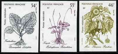 French Polynesia 1987 Medicinal Plants #2 imperf set of 3 from limited printing, unmounted mint as SG 514-16*, stamps on medica, stamps on flowers, stamps on plants, stamps on medicinal plants