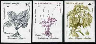 French Polynesia 1987 Medicinal Plants #2 imperf set of 3 from limited printing, unmounted mint as SG 514-16*, stamps on , stamps on  stamps on medica, stamps on  stamps on flowers, stamps on  stamps on plants, stamps on  stamps on medicinal plants