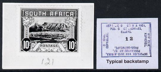 South Africa 1926-27 issue B&W photograph of original 10s pictorial essay inscribed in English, approximately twice stamp-size. Official photograph from the original artwork held by the Government Printer in Pretoria with authority handstamp on the back, one of only 30 produced., stamps on , stamps on  stamps on , stamps on  stamps on  kg5 , stamps on  stamps on 