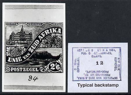 South Africa 1926-27 issue Perkins Bacon B&W photograph of original 2s6d Pictorial essay inscribed in Afrikaans approximately twice stamp-size. Official photograph from t..., stamps on , stamps on  kg5 , stamps on 