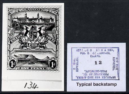 South Africa 1926-27 issue B&W photograph of original 1d Pictorial essay inscribed in English approximately twice stamp-size, probably designed by Mr Johnson of Bloemfont..., stamps on , stamps on  kg5 , stamps on ships