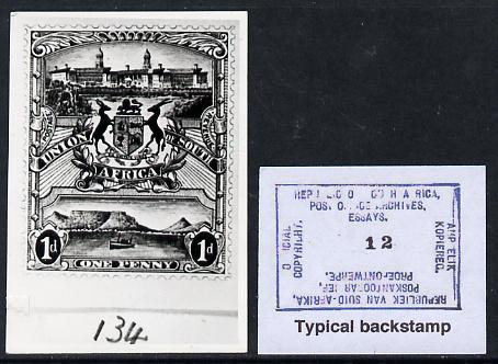 South Africa 1926-27 issue B&W photograph of original 1d Pictorial essay inscribed in English approximately twice stamp-size, probably designed by Mr Johnson of Bloemfont..., stamps on , stamps on  kg5 , stamps on ships