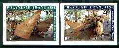 French Polynesia 1986 Pirogue Construction (Native Craft) imperf set of 2 from limited printing, unmounted mint as SG 490-91*, stamps on ships