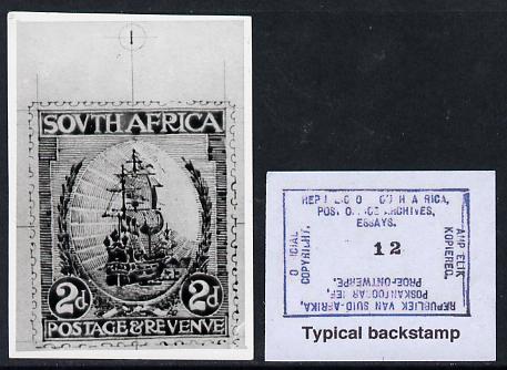 South Africa 1926-27 issue Public Works Dept B&W photograph of original 1d Dromedaris essay inscribed in English, approximately twice stamp-size. Official photograph from the original artwork held by the Government Printer in Pretoria with authority handstamp on the back, one of only 30 produced., stamps on , stamps on  stamps on , stamps on  stamps on  kg5 , stamps on  stamps on ships