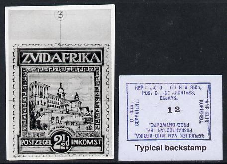 South Africa 1926-27 issue Public Works Dept B&W photograph of original 2.5d Pictorial essay inscribed in Afrikaans, approximately twice stamp-size. Official photograph f..., stamps on , stamps on  kg5 , stamps on 