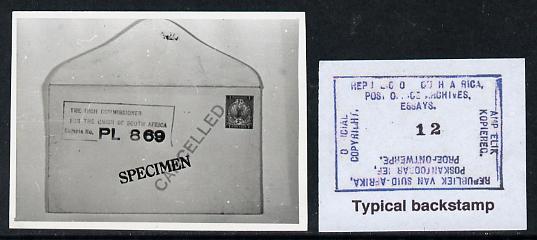 South Africa 1926-27 B&W photograph of original essay for 2d postal stationery envelope (PL869). Official photograph from the original artwork held by the Government Printer in Pretoria with authority handstamp on the back, one of only 30 produced., stamps on , stamps on  stamps on , stamps on  stamps on  kg5 , stamps on  stamps on 