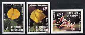 Djibouti 1983 Flowers imperf set of 3 from limited printing, as SG 878-80, stamps on , stamps on  stamps on flowers