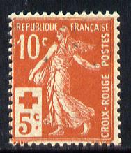 France 1914 Red Cross Fund 10c + 5c red mounted mint SG352, stamps on , stamps on  stamps on red cross, stamps on  stamps on 